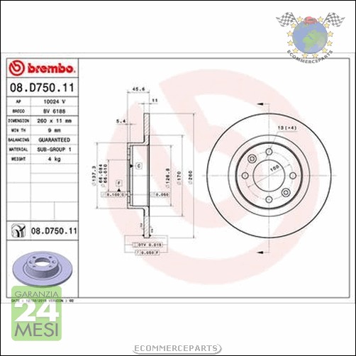 Kit coppia dischi freno Brembo Posteriore per LADA VESTA XRAY P