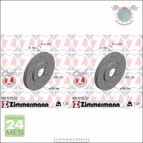 Kit 2x dischi freno Zimmermann SPORTIVO COAT Z Anteriore per AUDI A3 A1 SEAT ##e