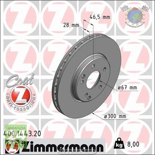 Kit dischi freno + Pastiglie Ant Zimmermann per MERCEDES CLASSE C 320 270 cc0